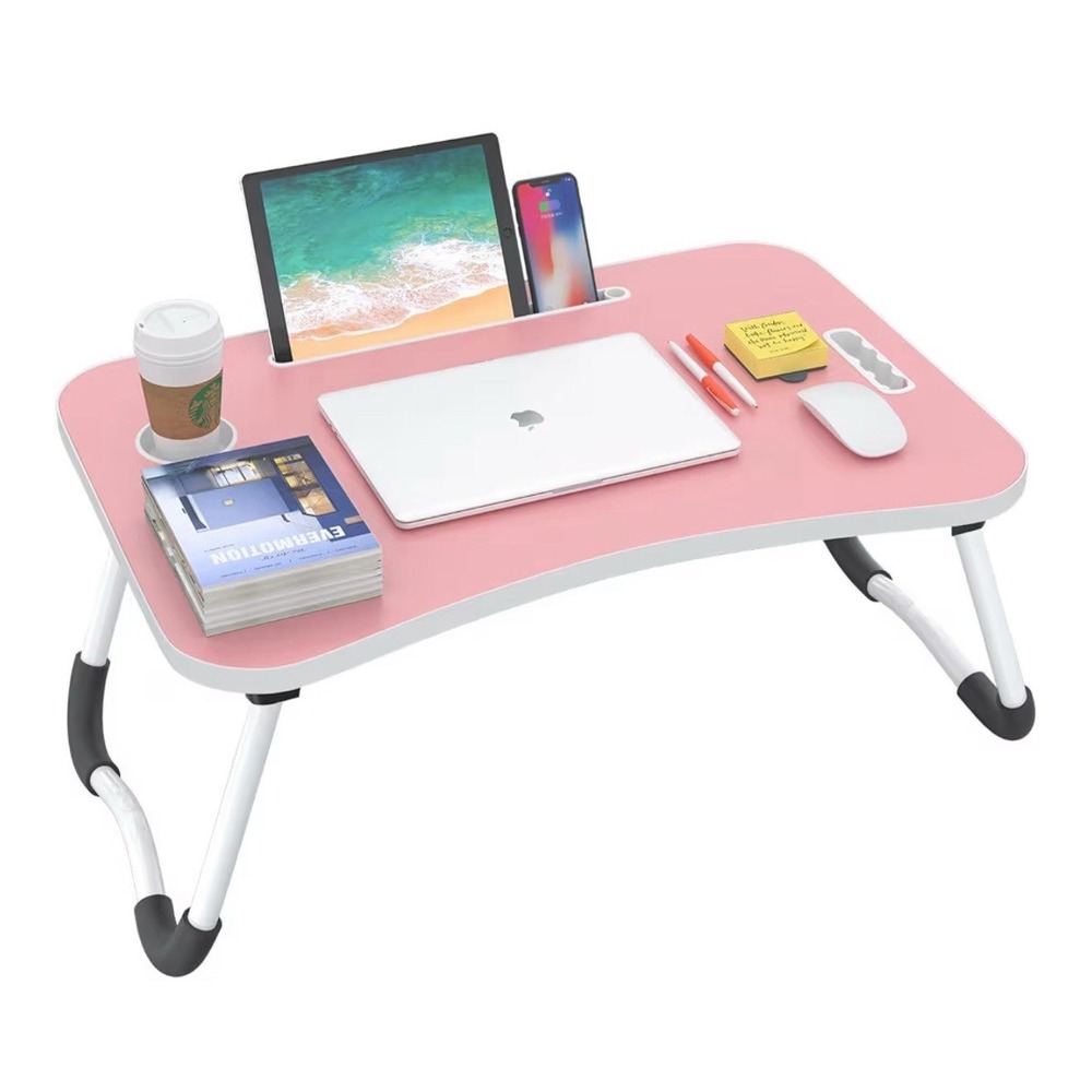 BUYIFY Folding Lap Desk, 23 Inch Portable Wood Pink Laptop Bed Desk Lap Desk